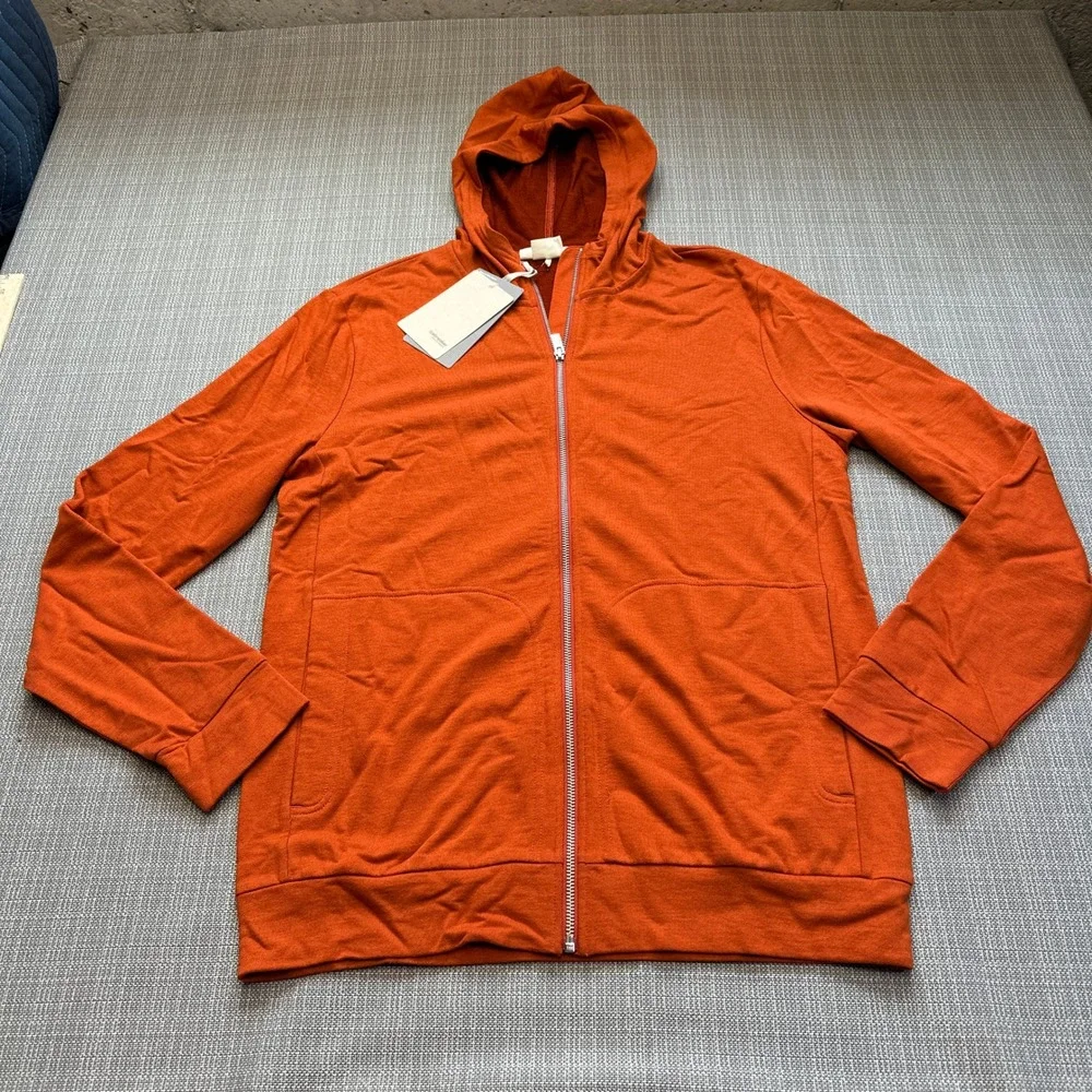New Icebreaker Central Classic Hoodie Jacket Mens Medium Merino Wool Orange